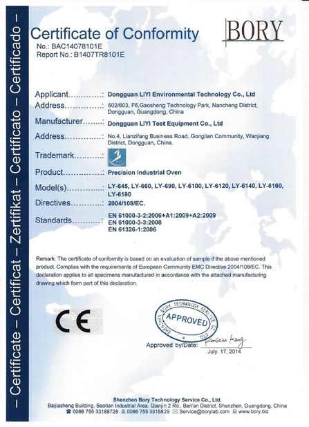 Chiny Dongguan Liyi Environmental Technology Co., Ltd. Certyfikaty